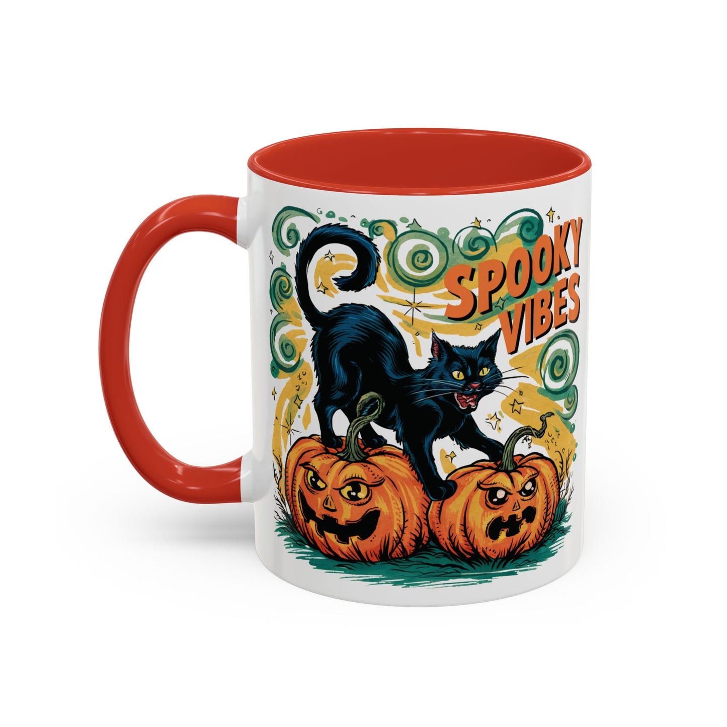 Spooky Vibes Halloween Mug | Black Cat and Pumpkin Design | Halloween Coffee Mug | Fall Drinkware