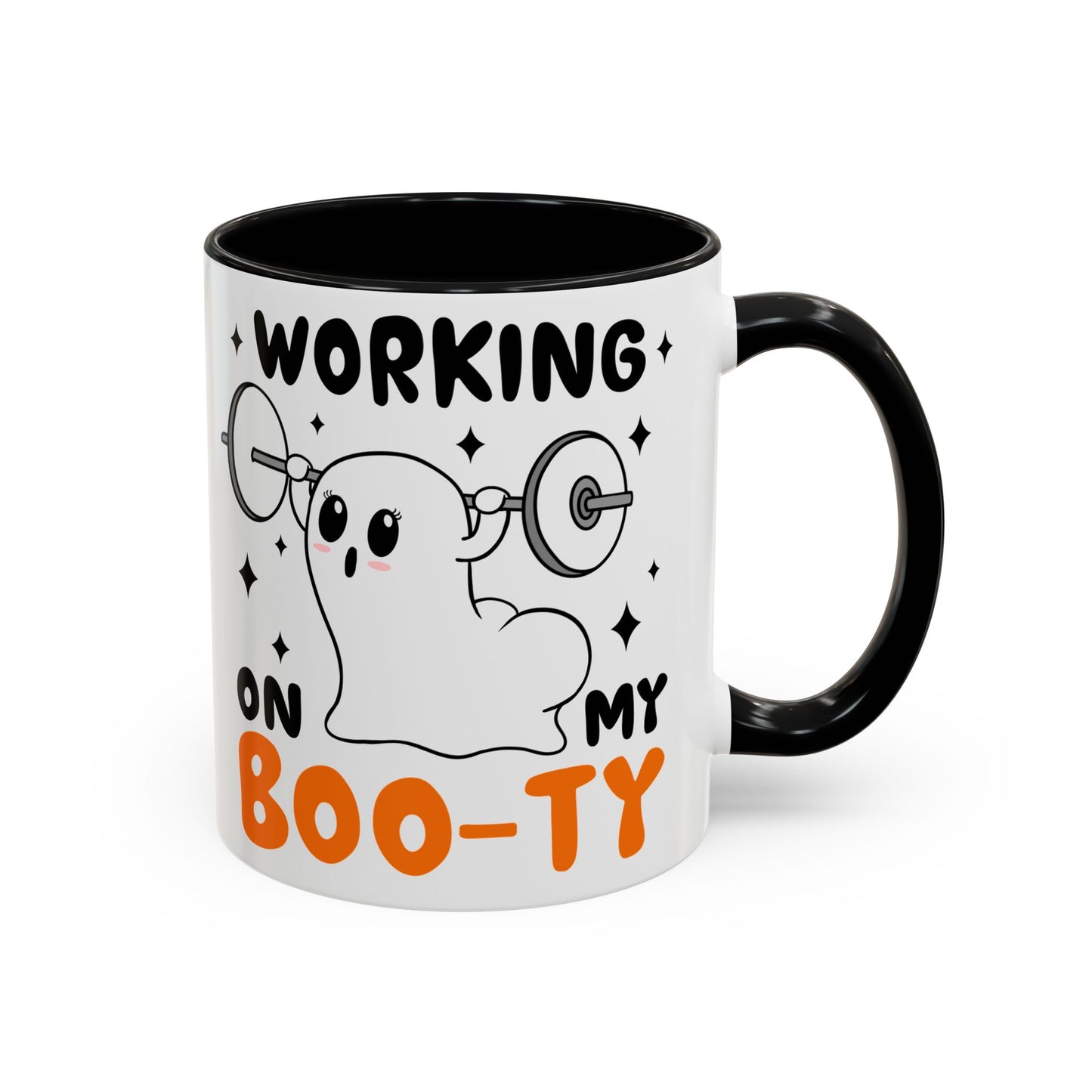 Working on My Boo-ty Halloween Ghost Mug | 11oz and 15oz Ceramic Coffee Cup | Fitness and Humor Design