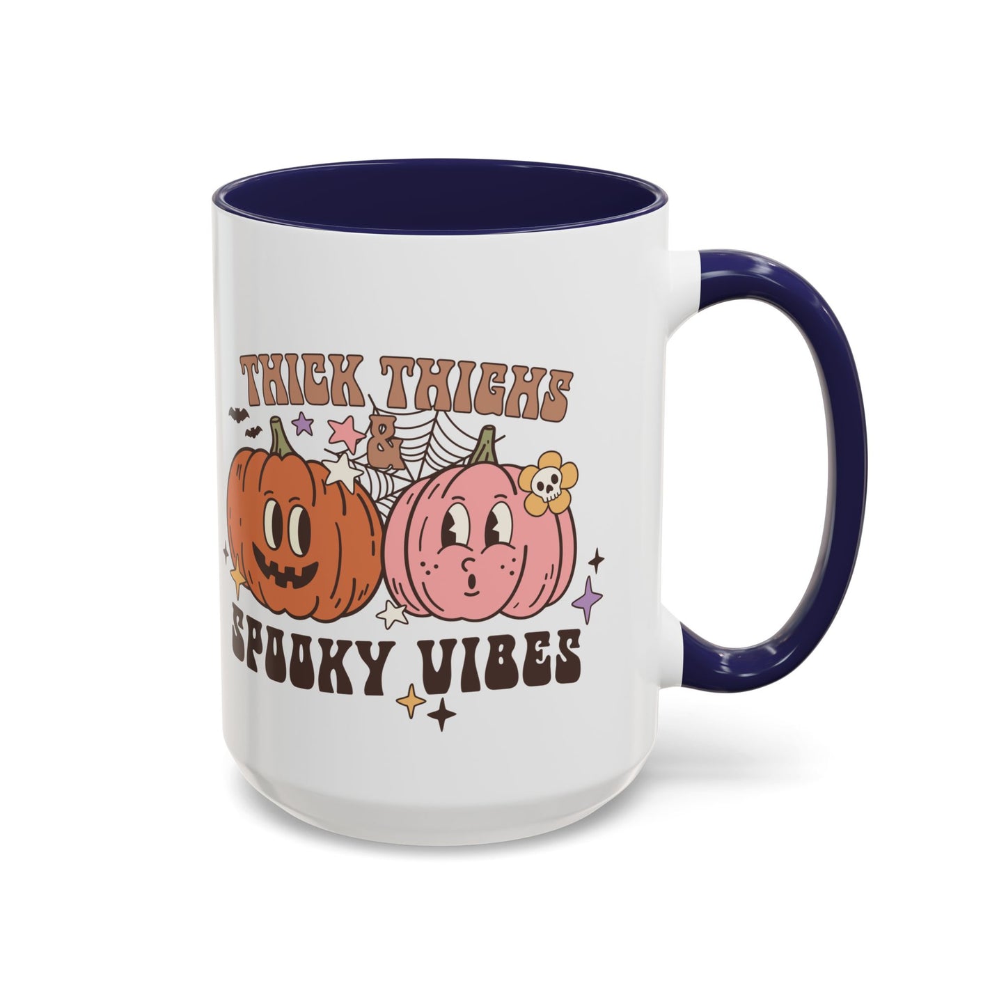 Thick Thighs and Spooky Vibes Halloween Mug | 11oz and 15oz Ceramic Coffee Cup | Cute Pumpkin Design