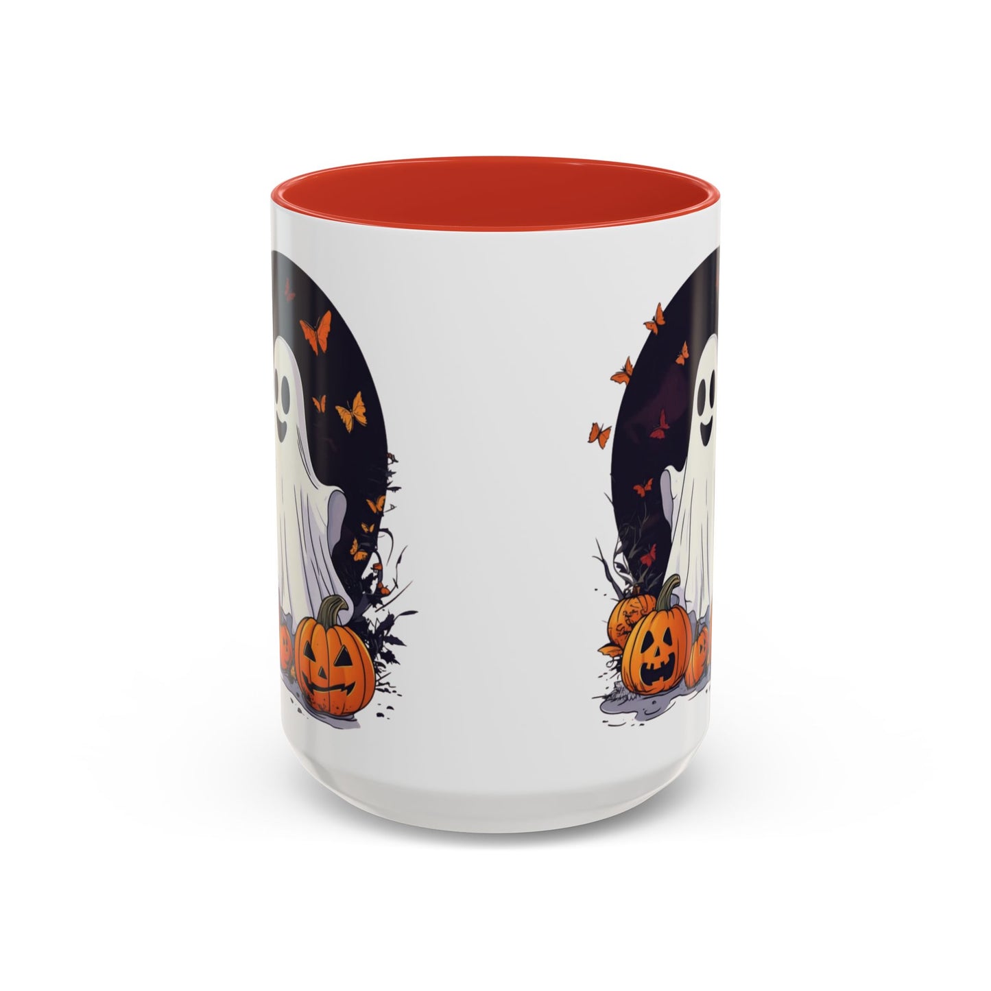 Halloween Ghost Mug - Cute Pumpkin Coffee Cup - White Ceramic Mug with Red Accent - Perfect Spooky Gift - 11oz & 15oz - BPA Free