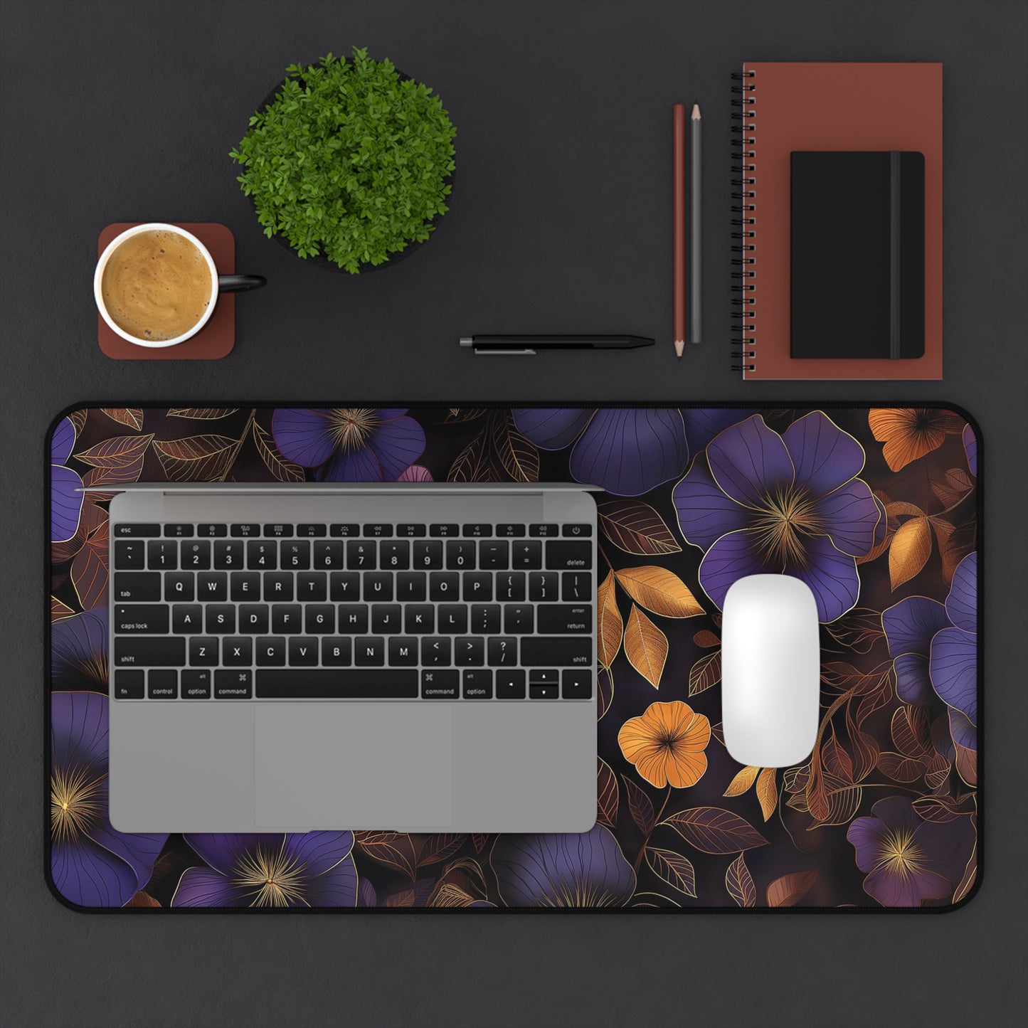 Midnight Blossom Computer Desk Mat | Floral Mouse Pad | Anti-Slip Neoprene Desk Mat for Home Office | 3 Sizes Available