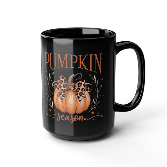 Cozy Season Ceramic Mug - Elegant Pumpkin with Leopard Bow Design - Perfect for Fall Lovers