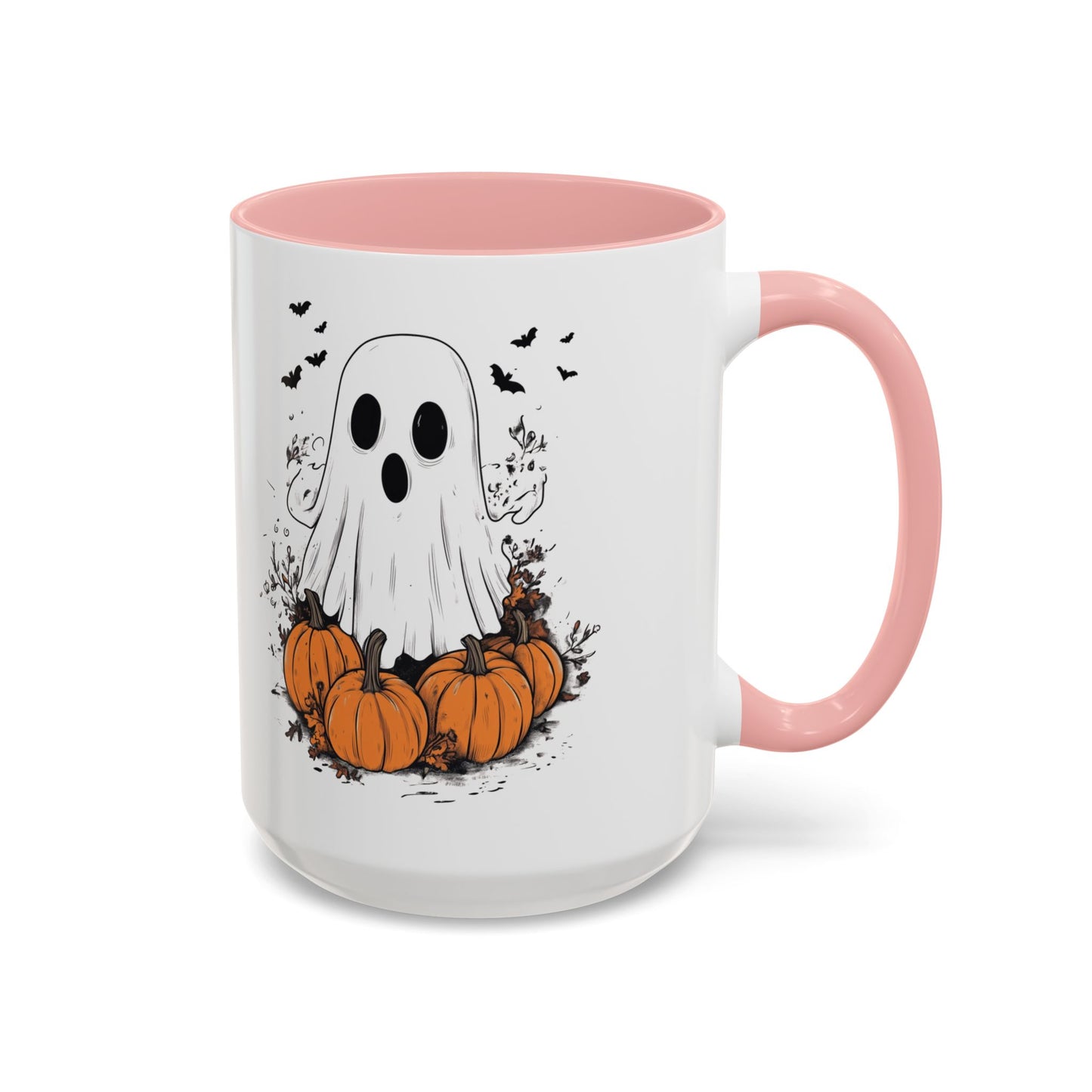 Halloween Ghost Mug - Cute Pumpkin Coffee Cup - White Ceramic Mug with Red Accent - Spooky Fall Gift - 11oz & 15oz - BPA Free