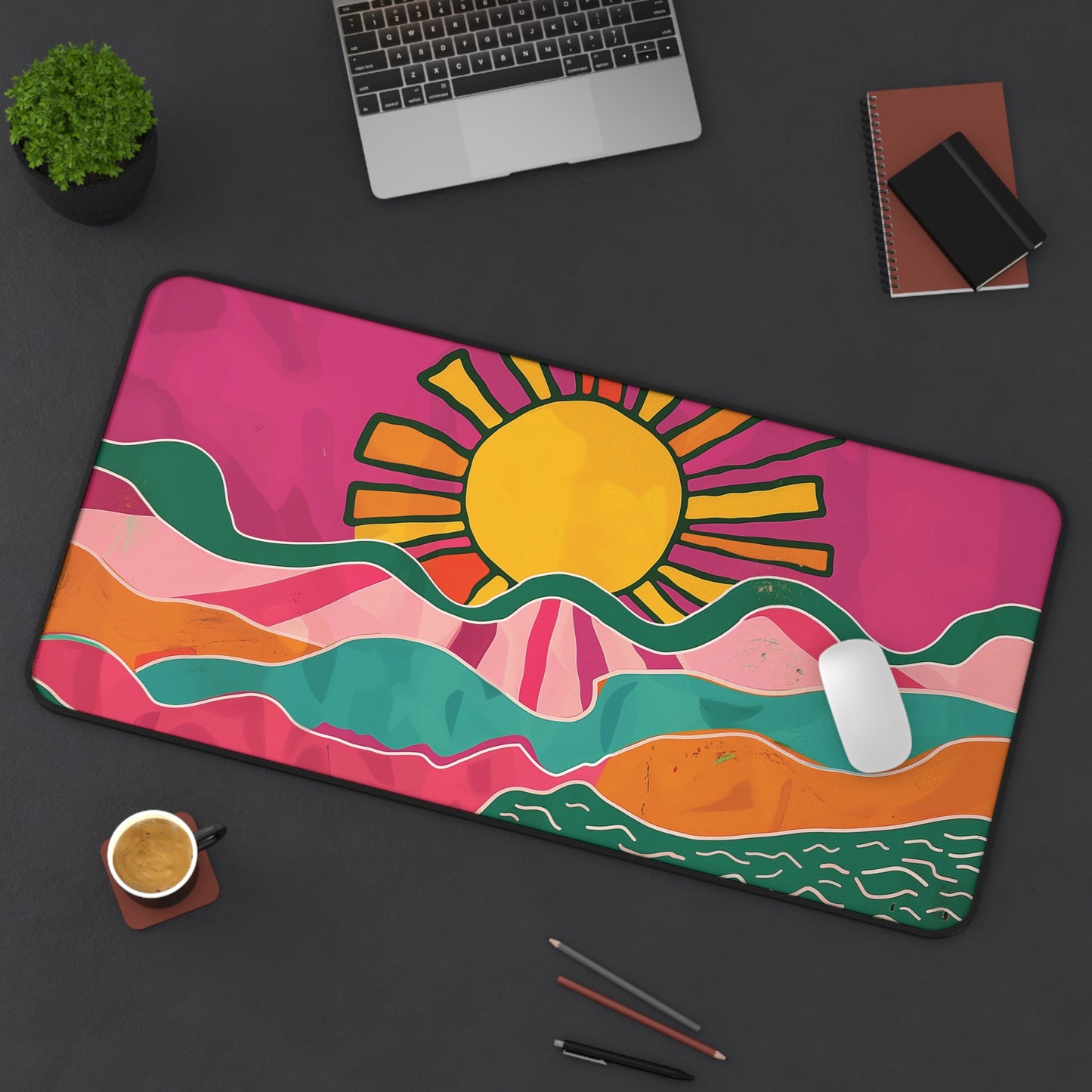 Colorful Sunrise Desk Mat | Vibrant Abstract Design | Neoprene | Anti-Slip | 3 Sizes