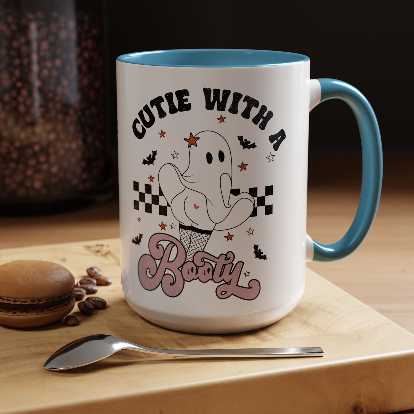 Cutie with a Booty Halloween Ghost Mug | 11oz and 15oz Ceramic Coffee Cup | Funny Halloween Design