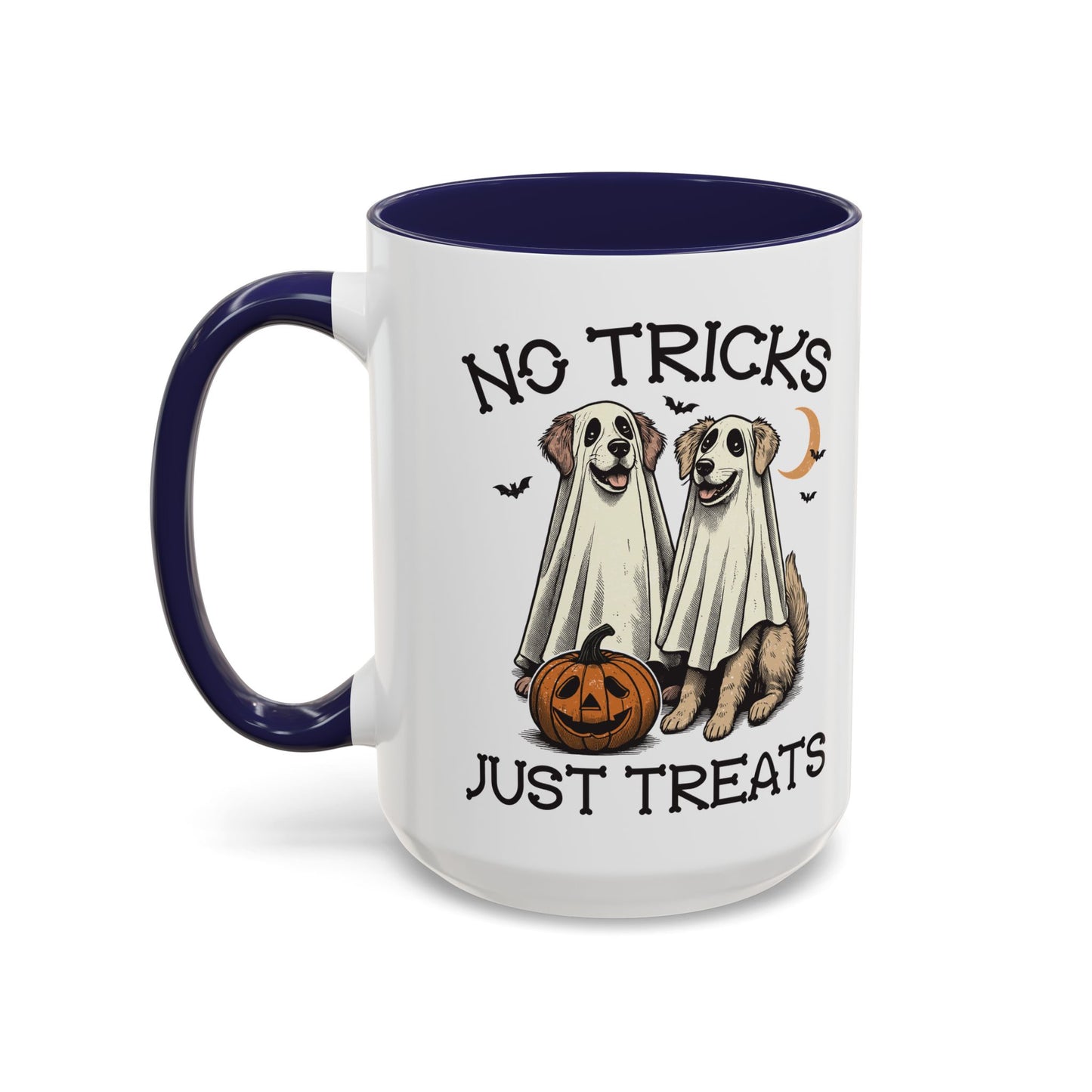 No Tricks Just Treats Halloween Dog Mug | Cute Ghost Dog Coffee Mug | Spooky Season Mug | 11oz and 15oz Ceramic Mug