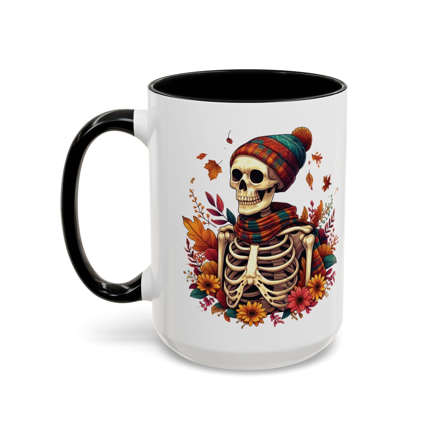 Cozy Fall Skeleton Mug | Cute Autumn Skeleton Coffee Mug | Fall-Themed Drinkware | Halloween Skeleton in Scarf Design