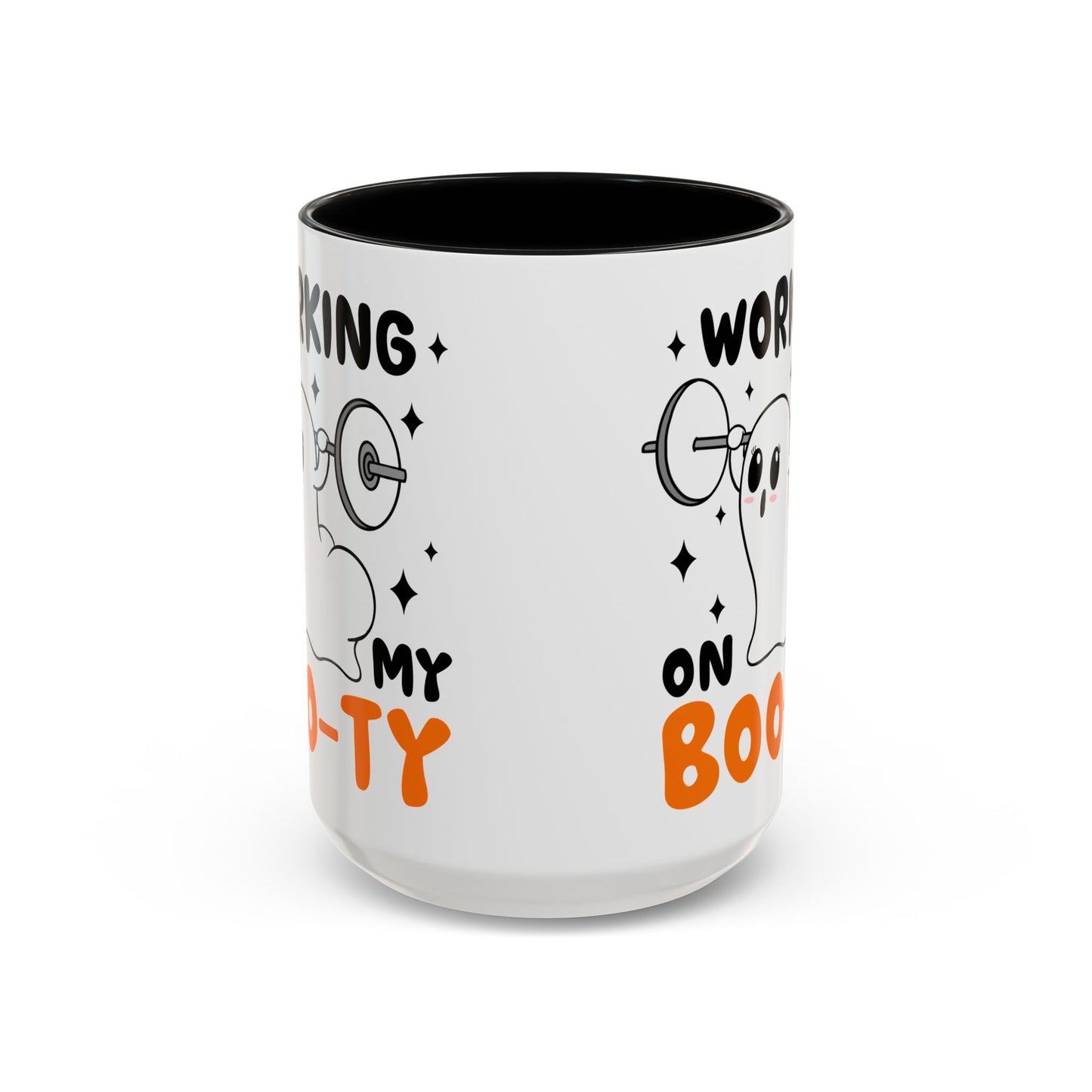 Working on My Boo-ty Halloween Ghost Mug | 11oz and 15oz Ceramic Coffee Cup | Fitness and Humor Design