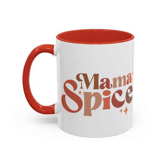 Mama Spice Fall-Themed Mug | 11oz/15oz Ceramic Coffee Cup | Cozy Autumn Design | Red, Black, Light Blue, Navy, or Pink Handle & Interior