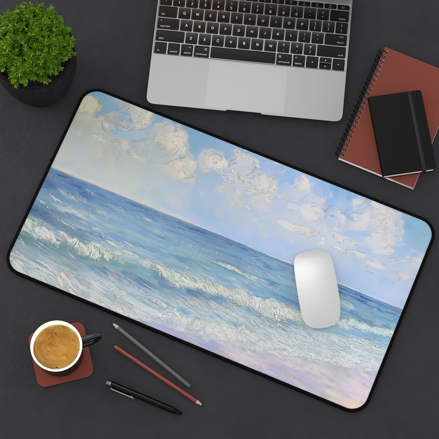 Serene Seascape Computer Desk Mat | Tranquil Ocean Mouse Pad | Anti-Slip Neoprene Desk Mat for Home Office | 3 Sizes Available