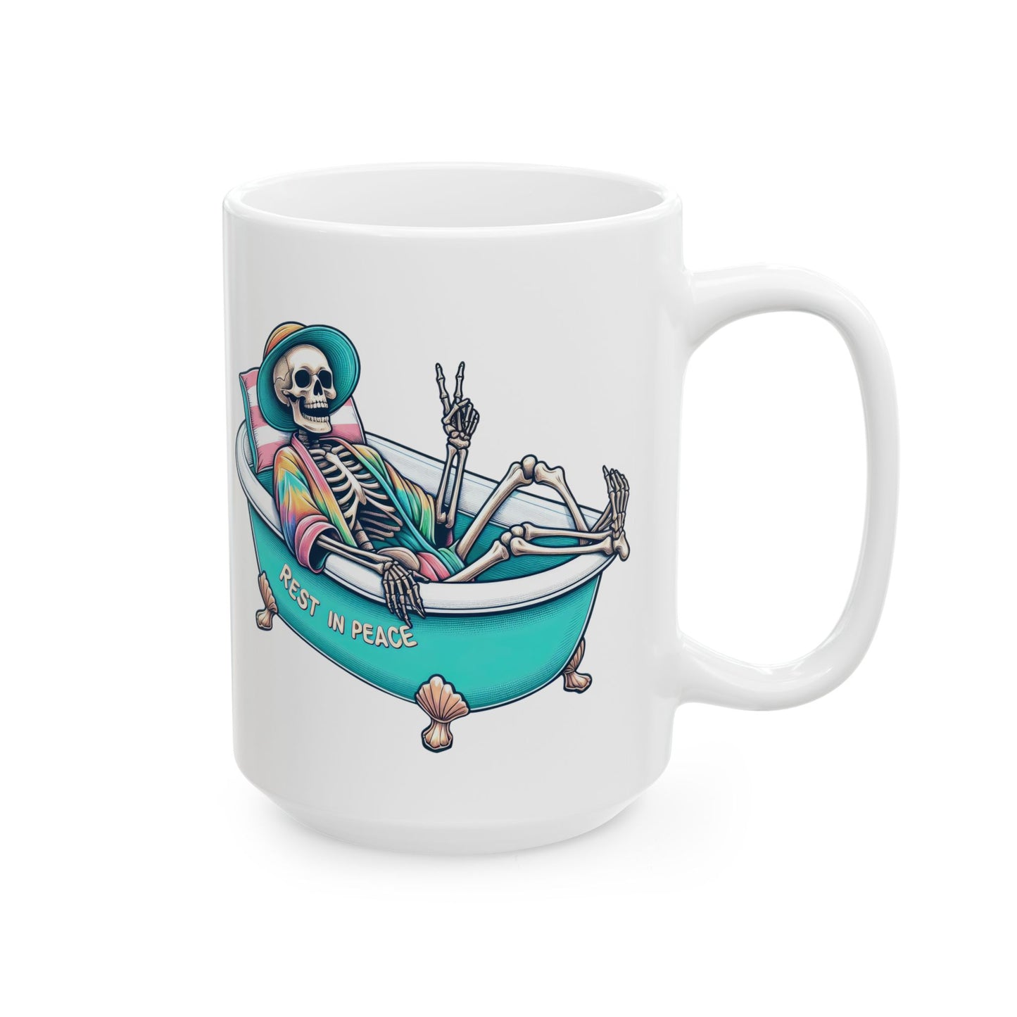 Rest In Peace Skeleton Mug | Relaxing Bath Coffee Cup | Quirky Peaceful Gift