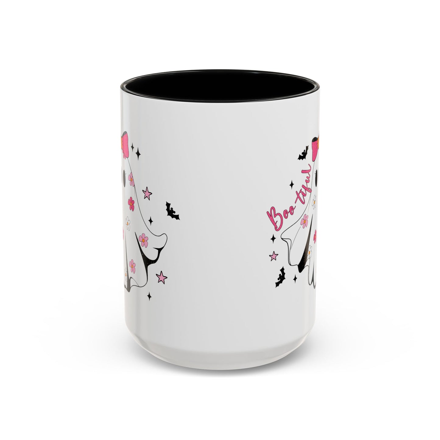 Boo-tiful Halloween Ghost Mug | 11oz and 15oz Coffee Cup | Cute Floral Design | Pink, Red, Black, Light Blue, or Navy Handle and Interior