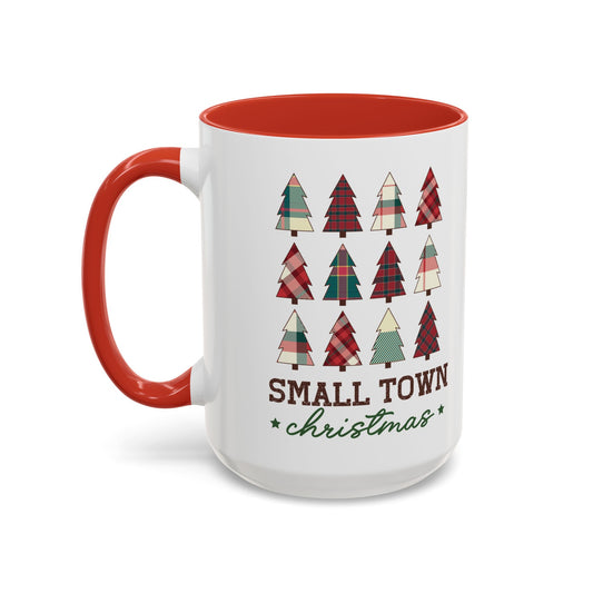 Small Town Christmas Mug | Cozy Plaid Tree Design | Rustic Holiday Coffee Mug