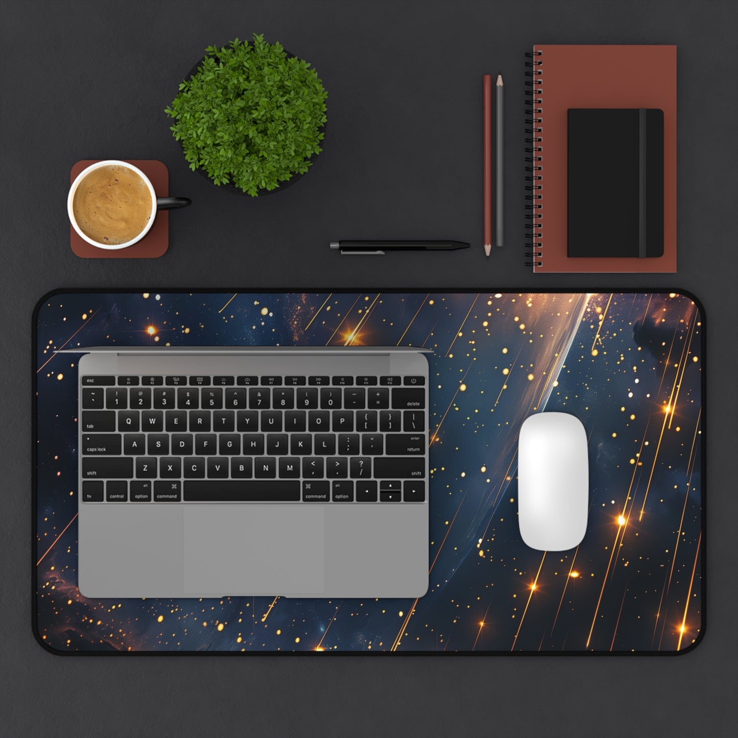 Starry Sky Computer Desk Mat | Shooting Stars Mouse Pad | Anti-Slip Neoprene Desk Mat for Home Office | 3 Sizes Available