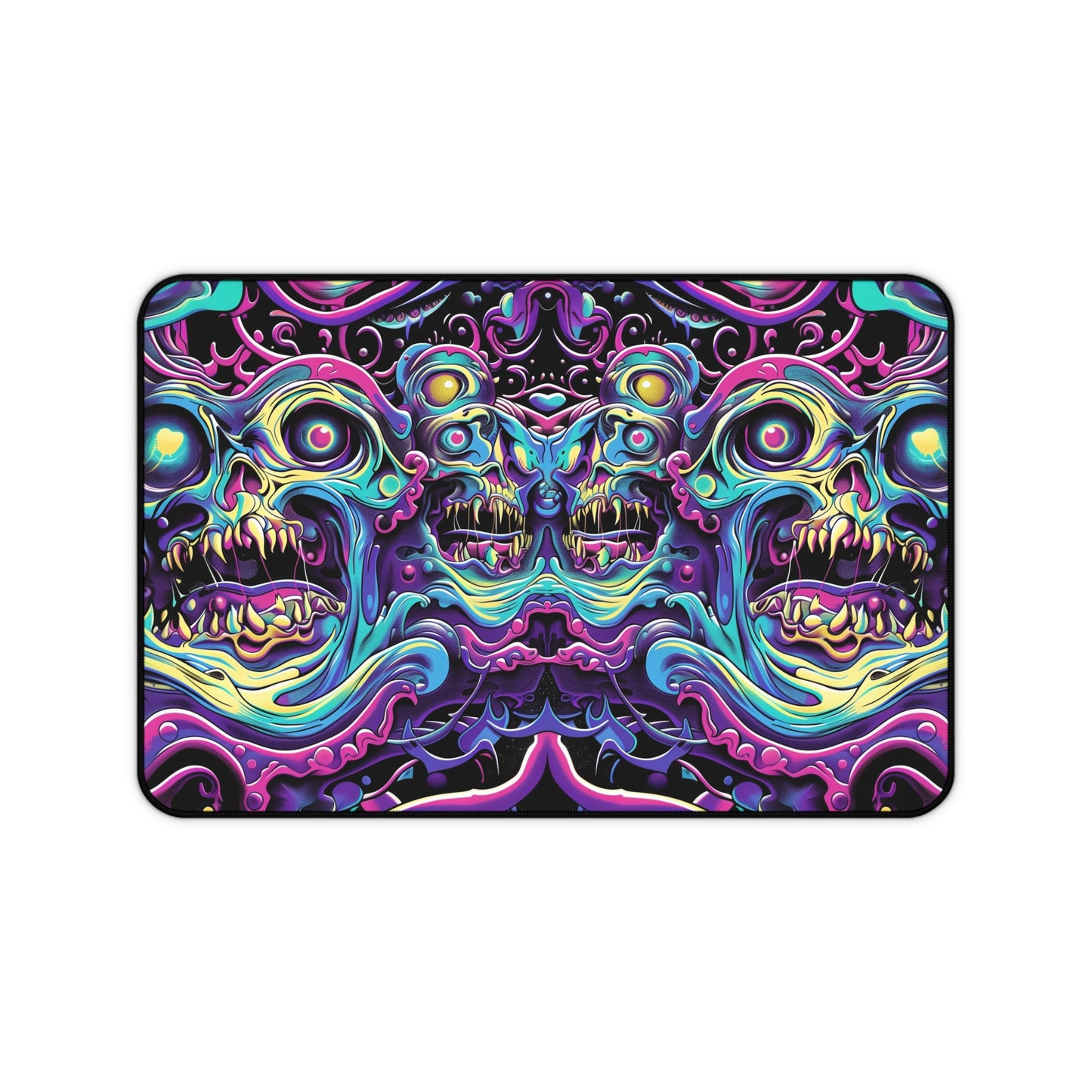 Psychedelic Skull Art Desk Mat - Customizable Neoprene Anti-Slip Mouse Pad - Vibrant Office Decor - Available in 3 Sizes