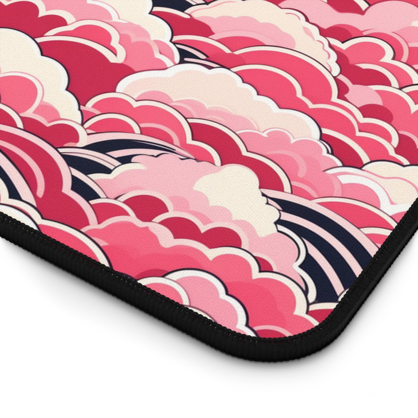 Japanese Pink Wave Pattern Desk Mat - Customizable Neoprene Anti-Slip Mouse Pad - Elegant Office Decor - Available in 3 Sizes