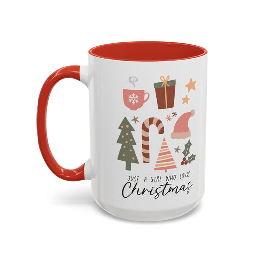 Just a Girl Who Loves Christmas Mug | Holiday Icons Design | Festive Coffee Mug | Christmas Drinkware