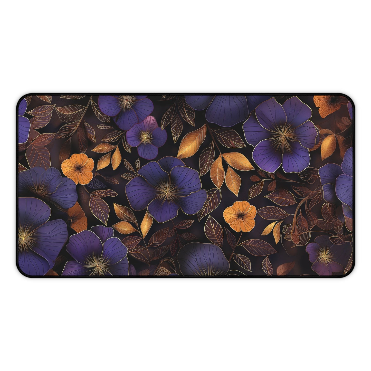 Midnight Blossom Computer Desk Mat | Floral Mouse Pad | Anti-Slip Neoprene Desk Mat for Home Office | 3 Sizes Available