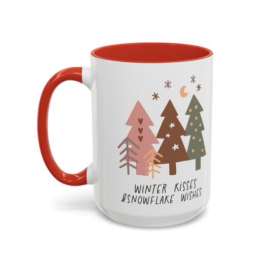 Winter Kisses and Snowflake Wishes Mug | Cozy Christmas Tree Design | Holiday Coffee Mug | Winter Drinkware