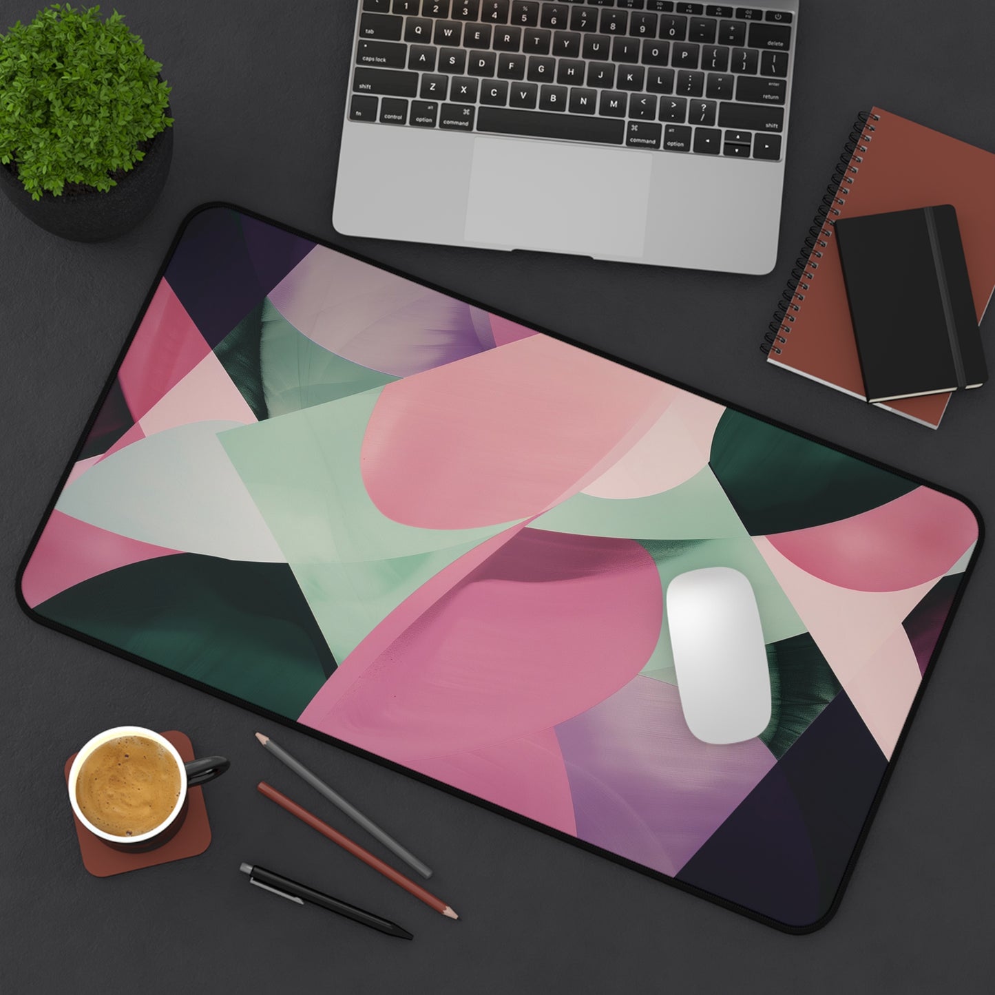 Modern Abstract Art Computer Desk Mat | Pastel Geometric Mouse Pad | Anti-Slip Neoprene Desk Mat for Home Office | 3 Sizes Available