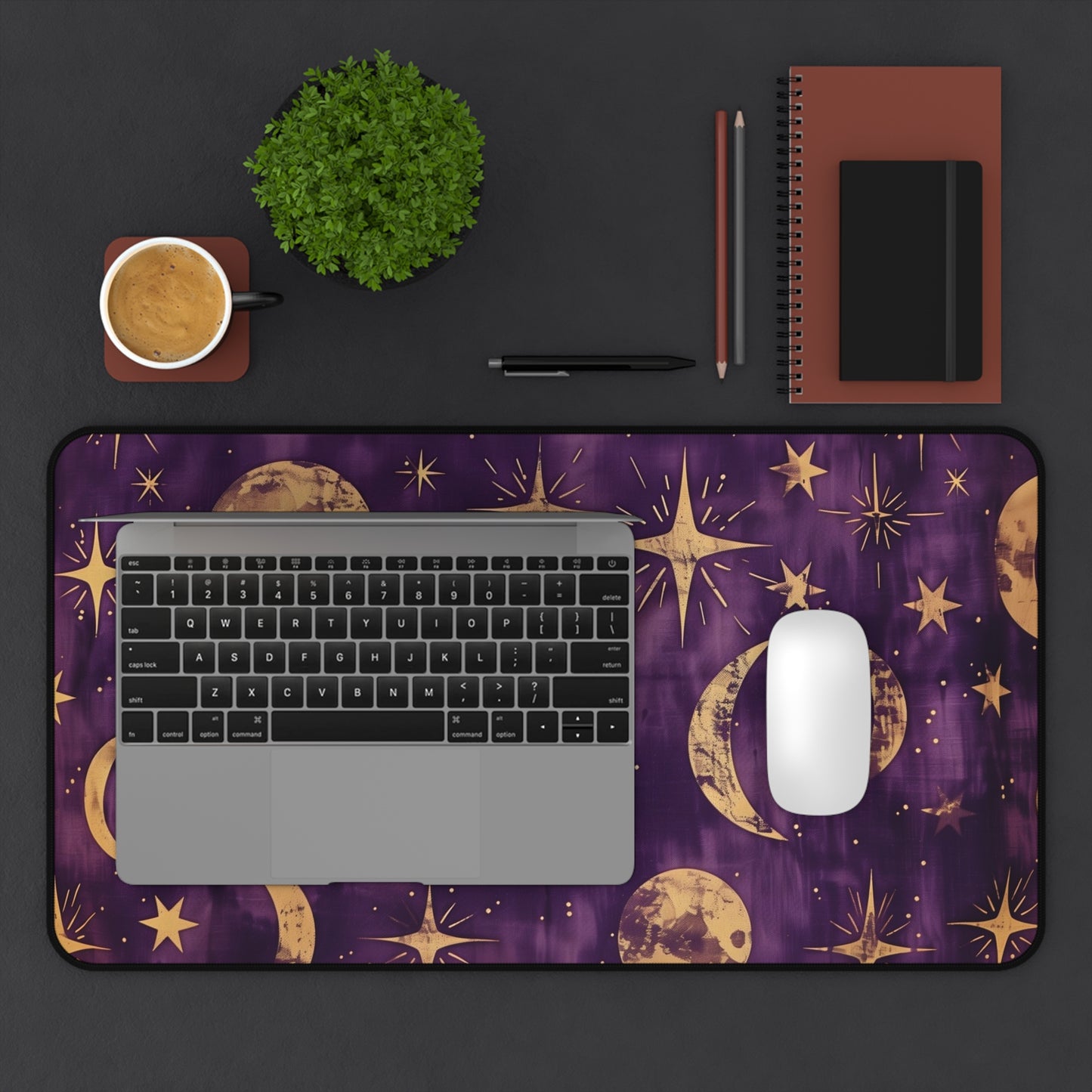 Celestial Dreams Computer Desk Mat | Moon and Stars Mouse Pad | Anti-Slip Neoprene Desk Mat for Home Office | 3 Sizes Available