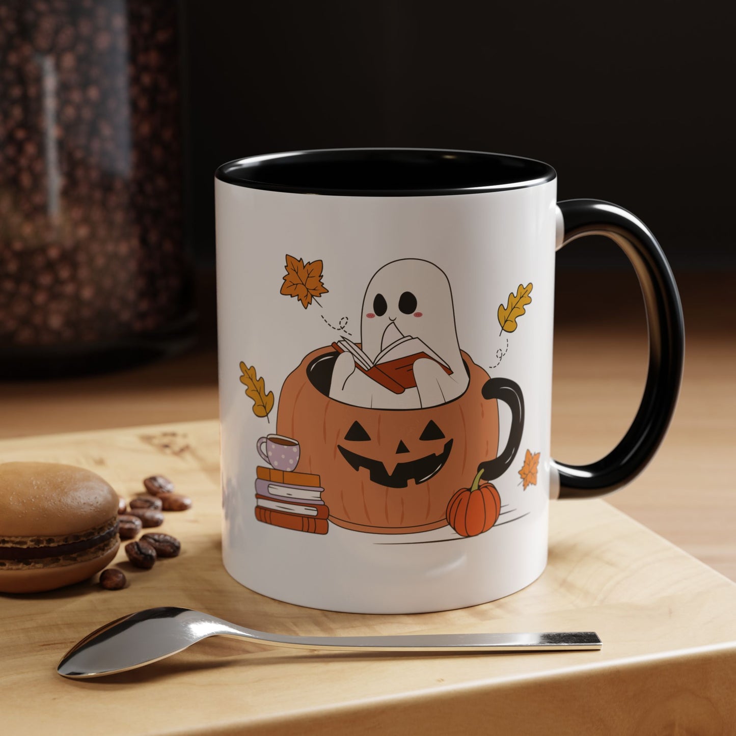 Cozy Ghost in Pumpkin Mug | 11oz and 15oz Ceramic Coffee Cup | Cute Autumn & Halloween Design