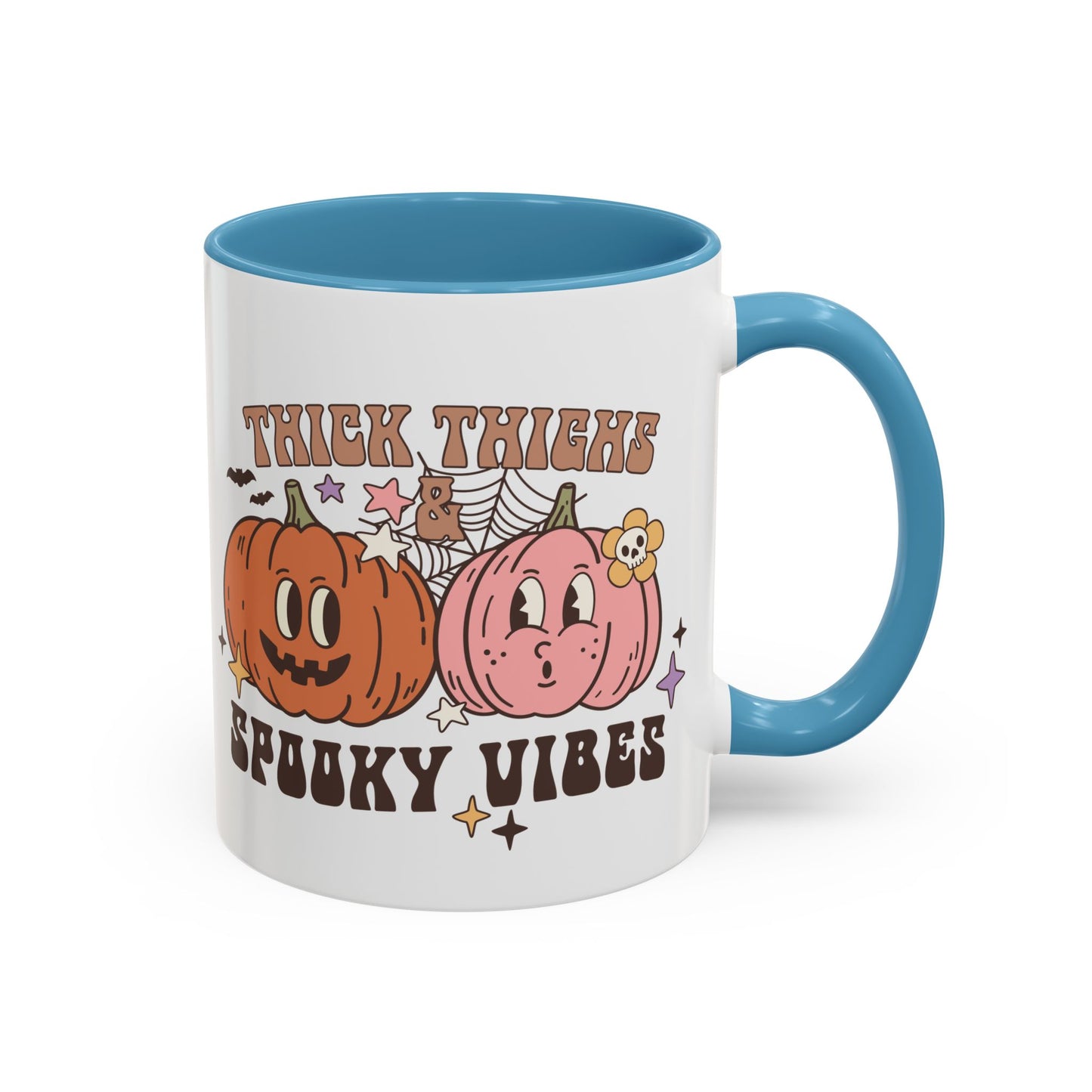 Thick Thighs and Spooky Vibes Halloween Mug | 11oz and 15oz Ceramic Coffee Cup | Cute Pumpkin Design