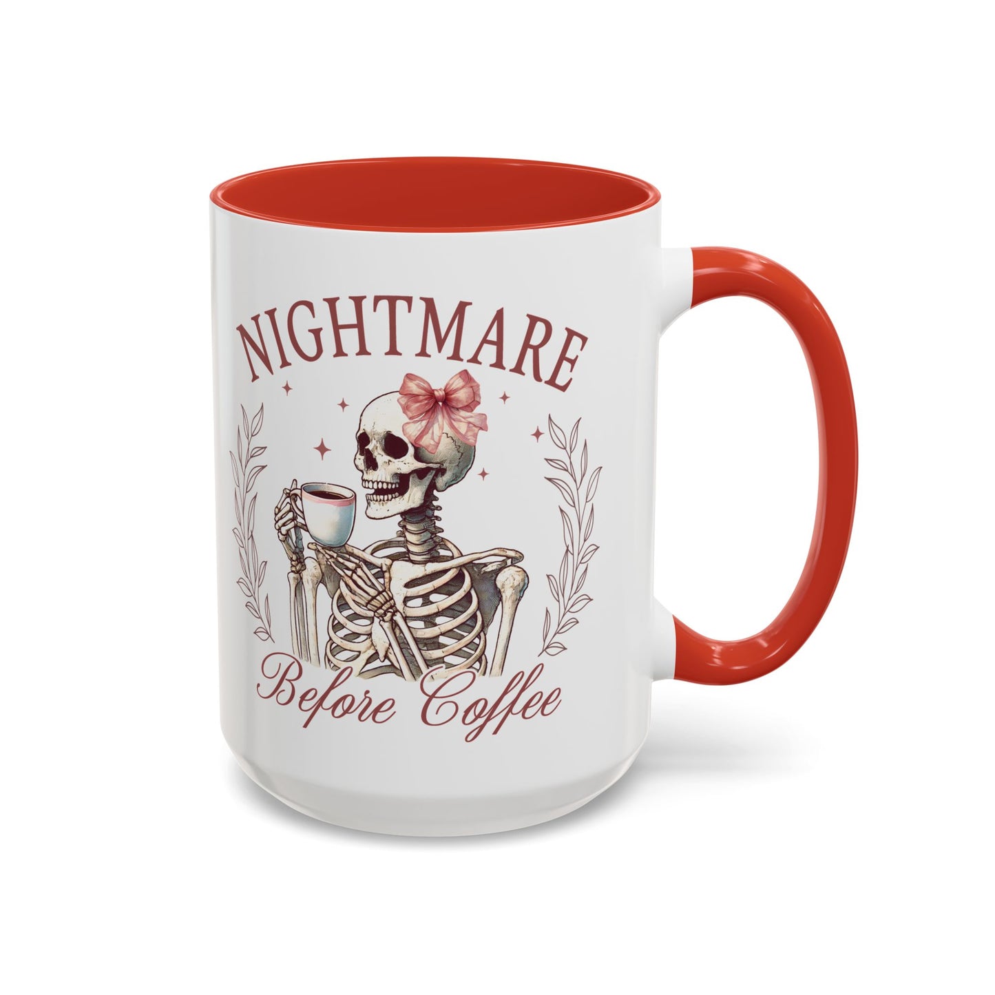 Nightmare Before Coffee Skeleton Mug | 11oz and 15oz Ceramic Coffee Cup | Funny Halloween Coffee Lover Design