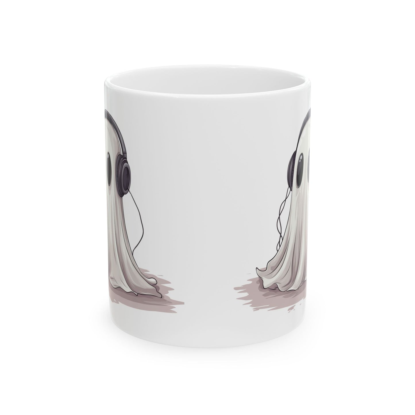 Ghostly Vibes Ceramic Mug - Cute Ghost with Headphones Design - Perfect for Music and Halloween Lovers