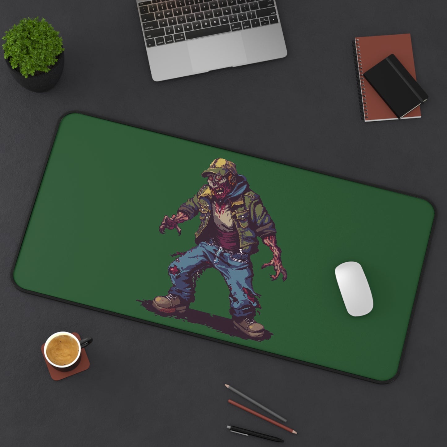 Zombie Gamer Desk Mat | Retro Pixel Art Mouse Pad | Neoprene | Anti-Slip | 3 Sizes