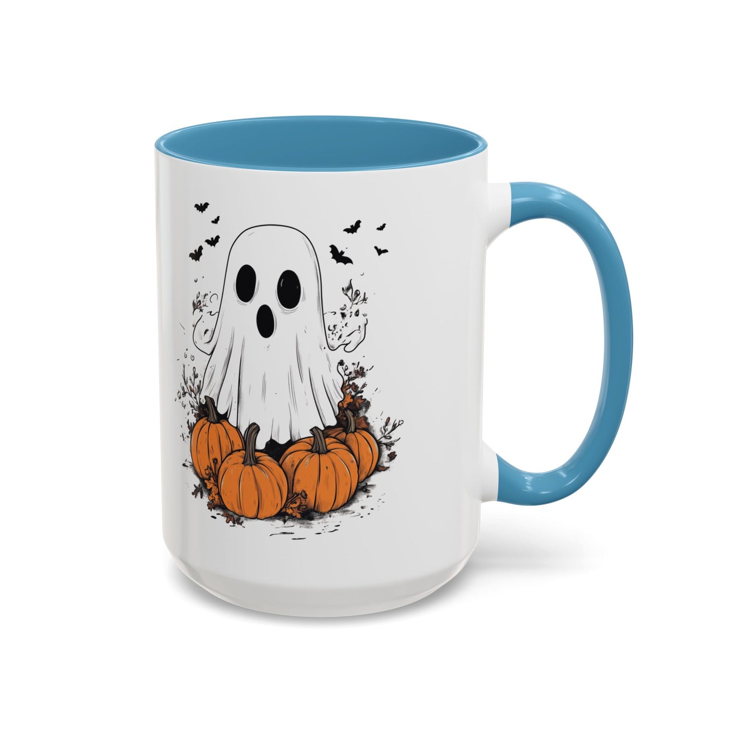 Halloween Ghost Mug - Cute Pumpkin Coffee Cup - White Ceramic Mug with Red Accent - Spooky Fall Gift - 11oz & 15oz - BPA Free