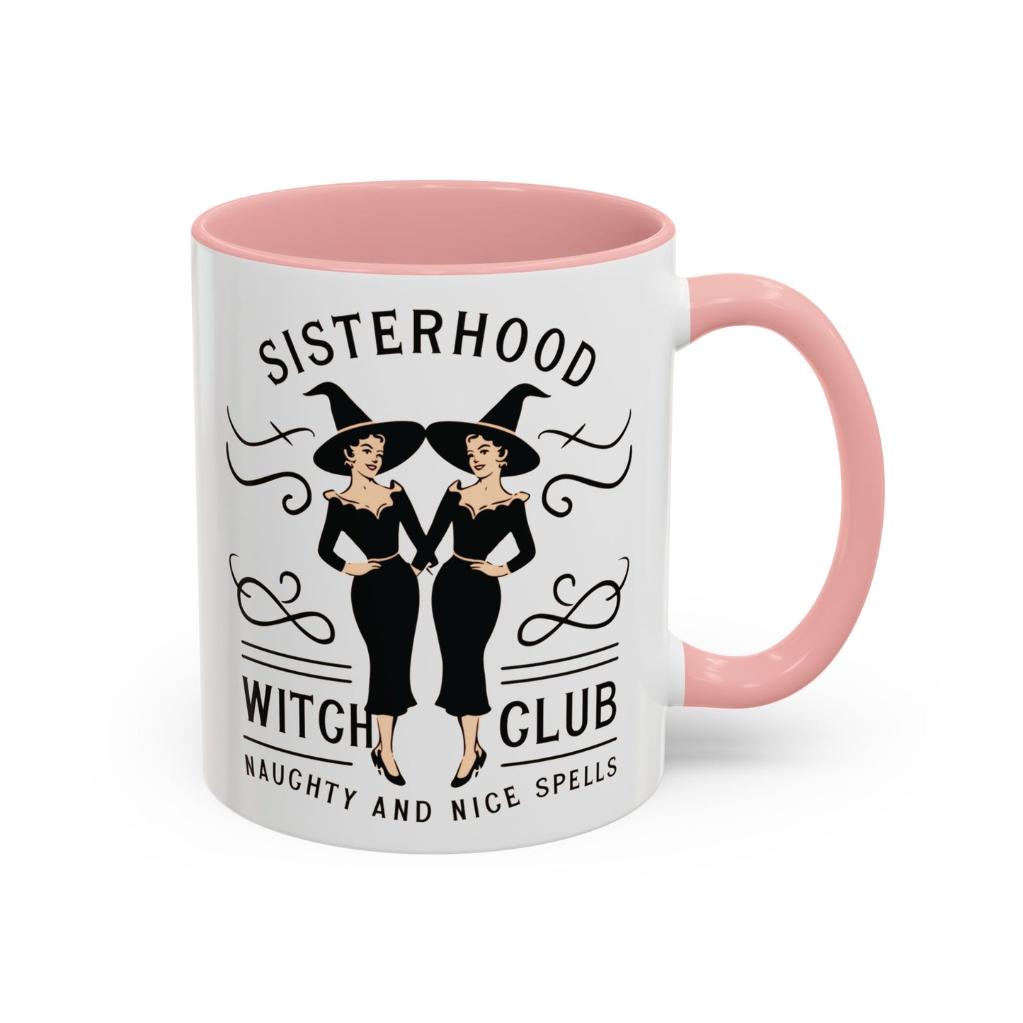 Sisterhood Witch Club Mug | Vintage Witch Design | Halloween Coffee Mug | Naughty and Nice Spells | Witchy Drinkware