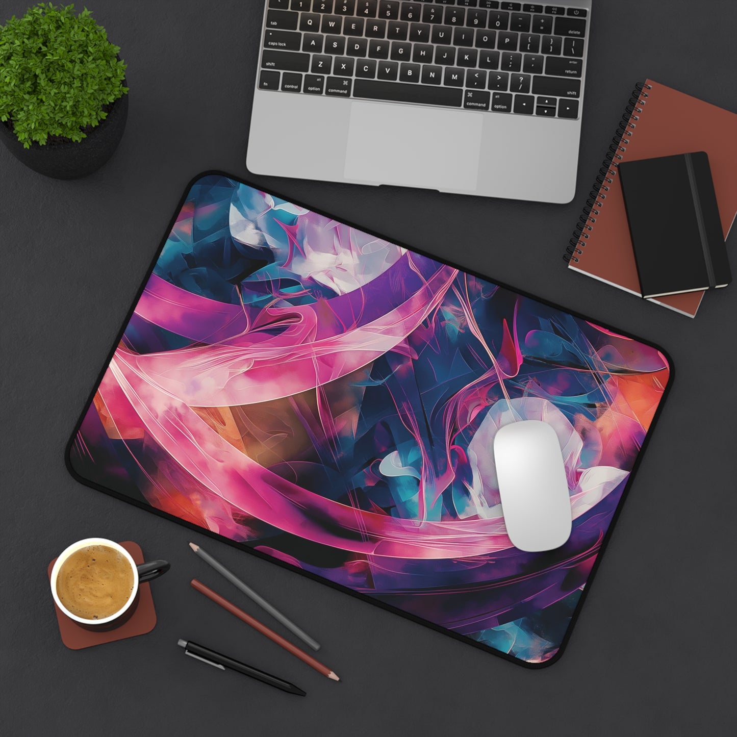 Vibrant Abstract Swirls Desk Mat | Colorful Neoprene Mouse Pad | Anti-Slip Office Desk Mat | 3 Sizes Available