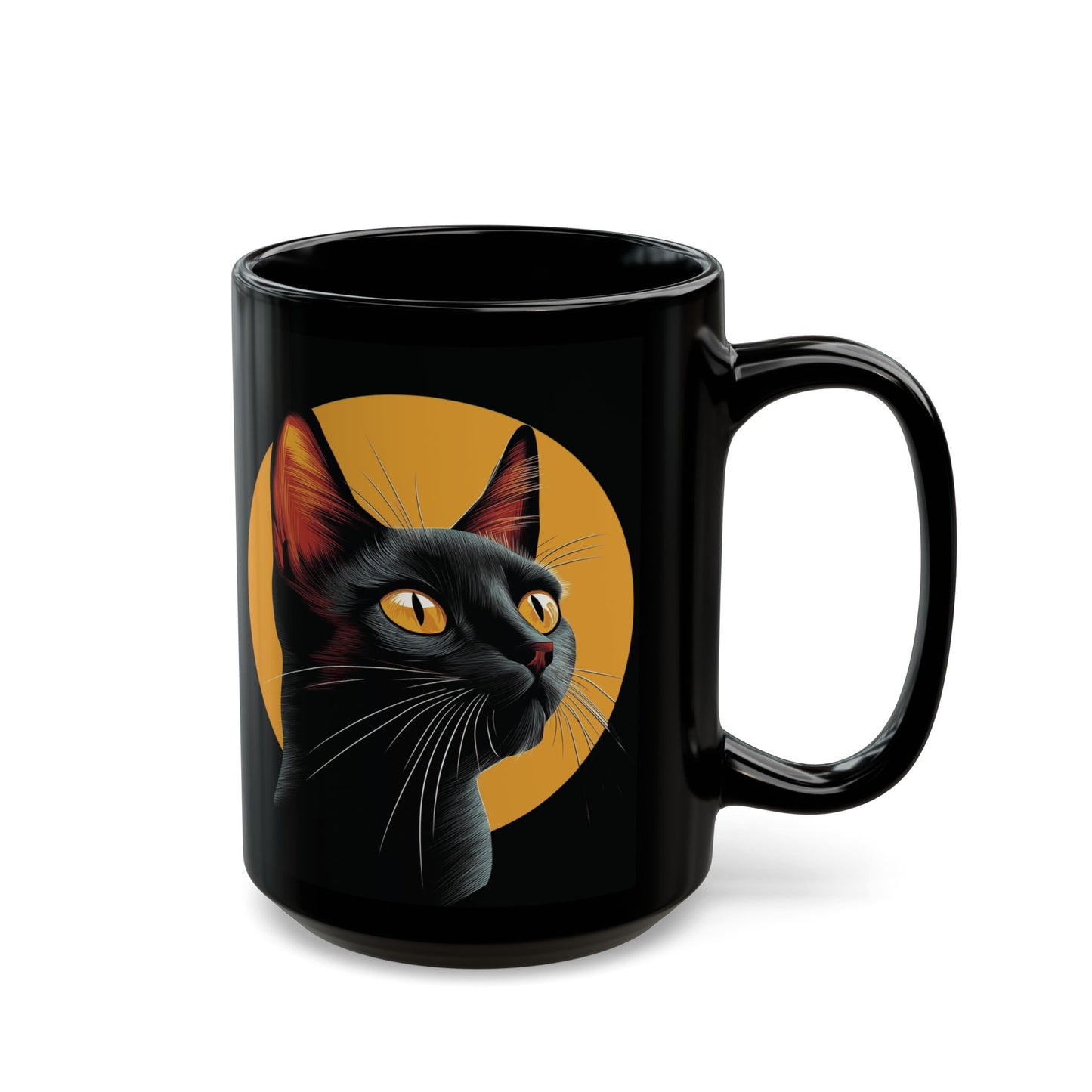 Black Cat Halloween Mug - Black Ceramic Coffee Cup with Spooky Cat Design - Perfect Halloween Gift - 11oz & 15oz