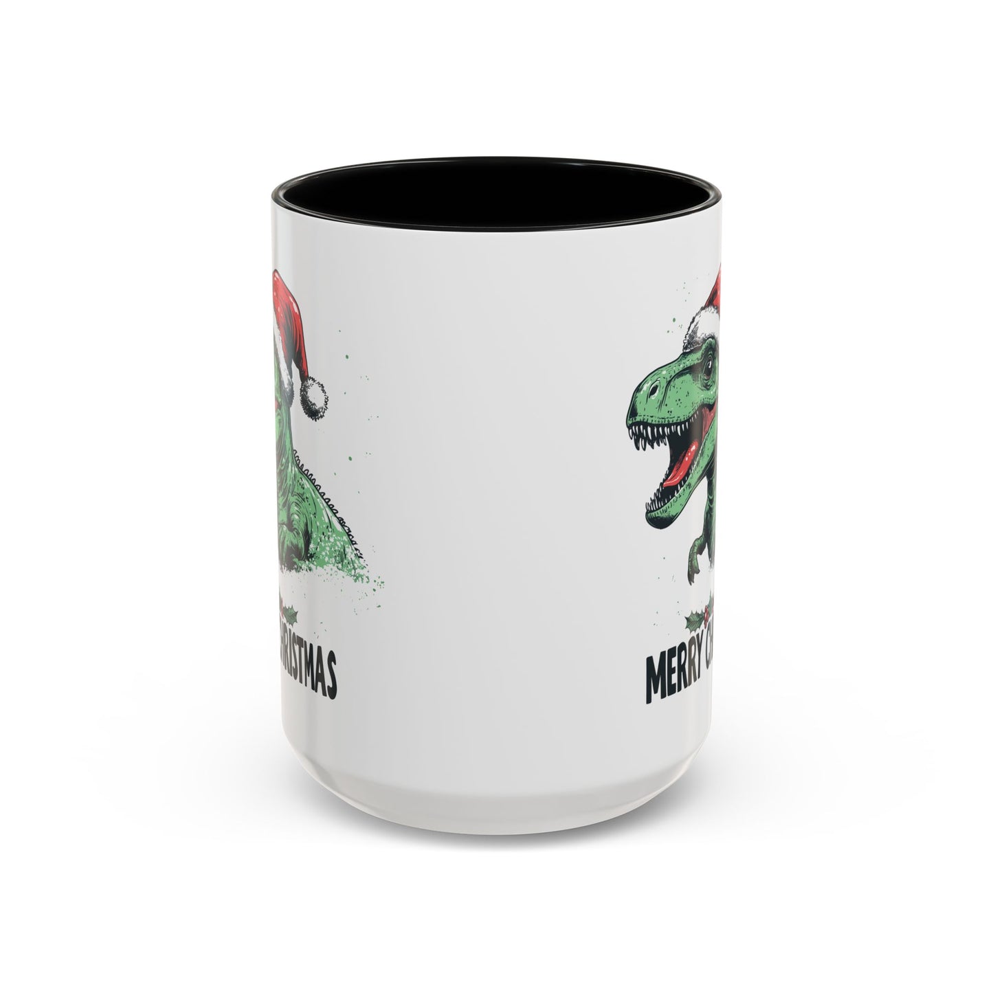 Merry Christmas Dinosaur Ceramic Mug - Festive T-Rex in Santa Hat Design - Perfect for Dinosaur and Christmas Lovers