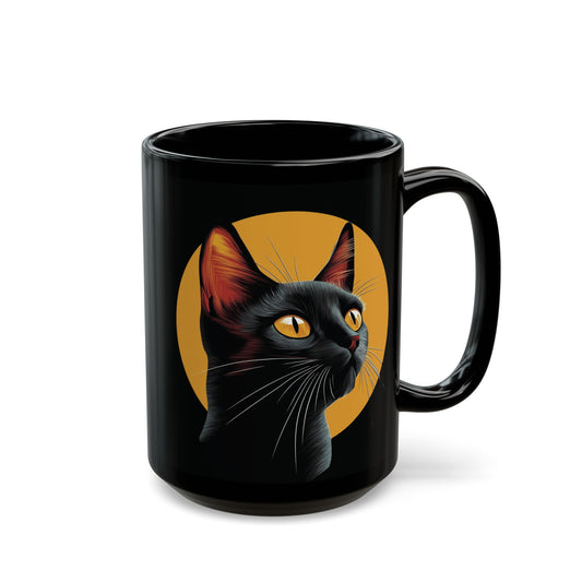 Black Cat Halloween Mug - Black Ceramic Coffee Cup with Spooky Cat Design - Perfect Halloween Gift - 11oz & 15oz