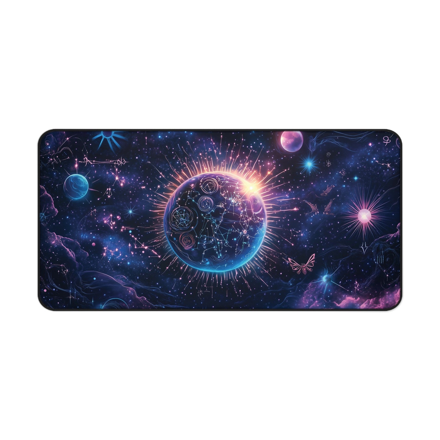 Cosmic Earth Desk Mat | Neoprene | Anti-Slip | Vibrant Galaxy & Constellation Design | Office Gaming Decor | 3 Sizes