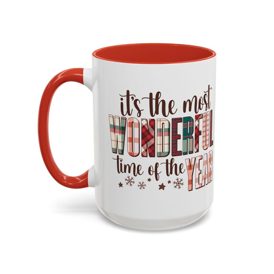 It's the Most Wonderful Time of the Year Christmas Mug | Plaid Text Holiday Design | Festive Winter Coffee Mug