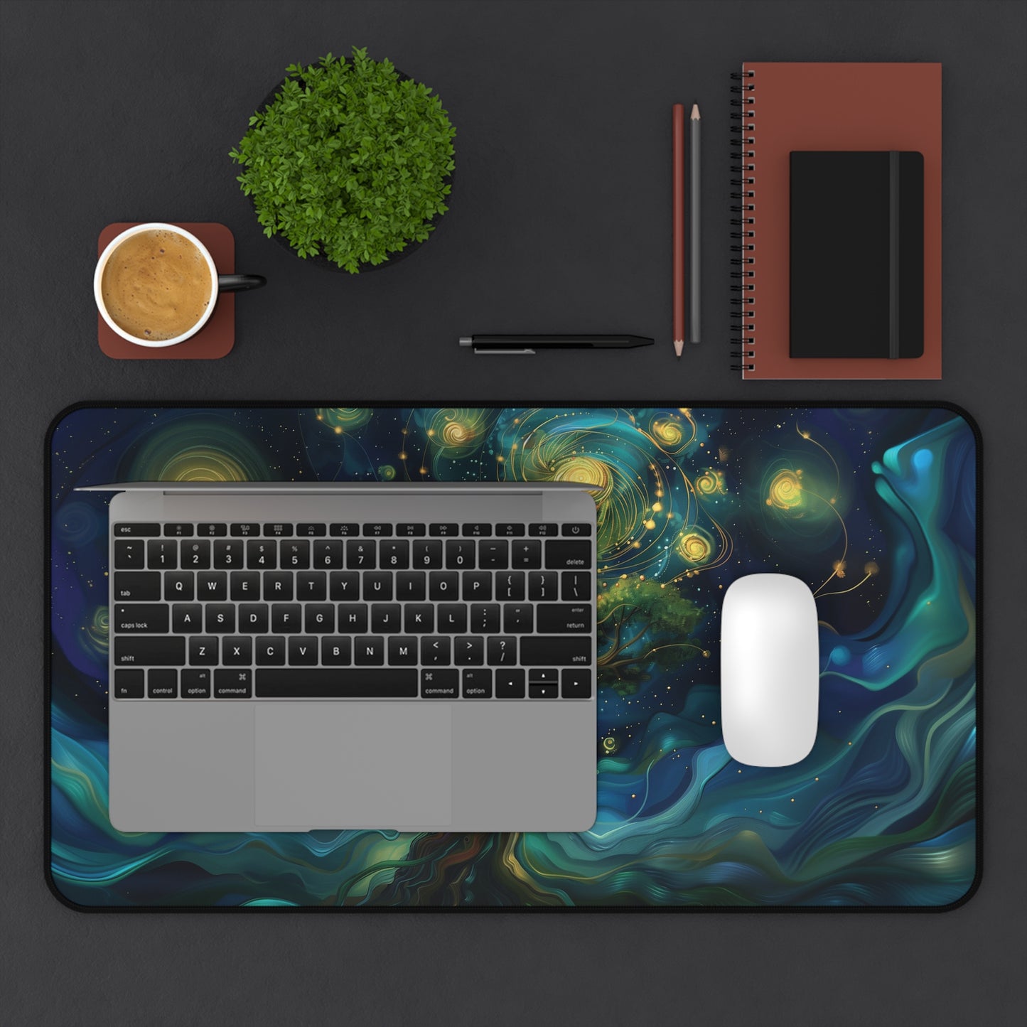 Mystical Tree Desk Mat | Enchanted Night Sky Design | Neoprene | Anti-Slip | 3 Sizes | Office Decor