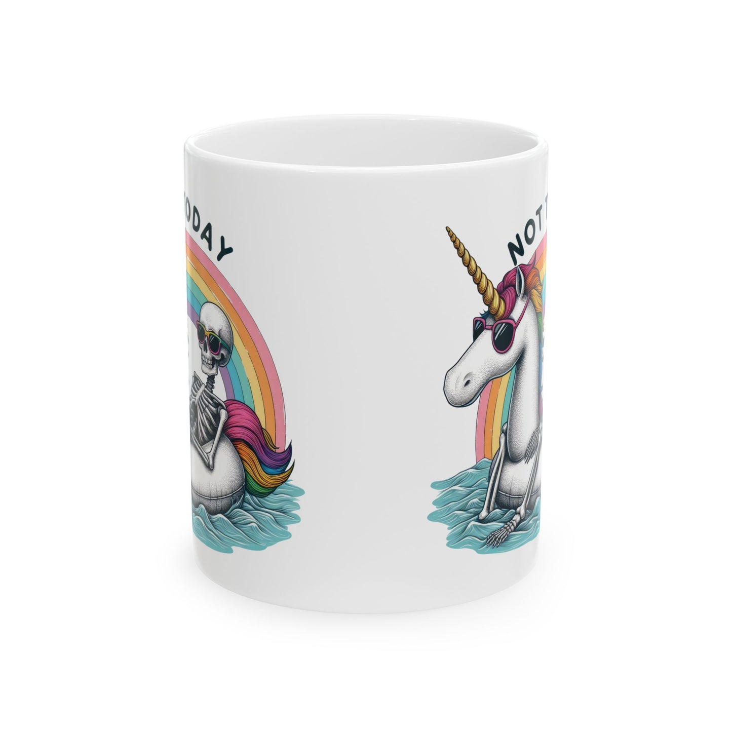 Not Today Skeleton Unicorn Mug | Funny Rainbow Float Coffee Cup | Quirky Lazy Day Gift