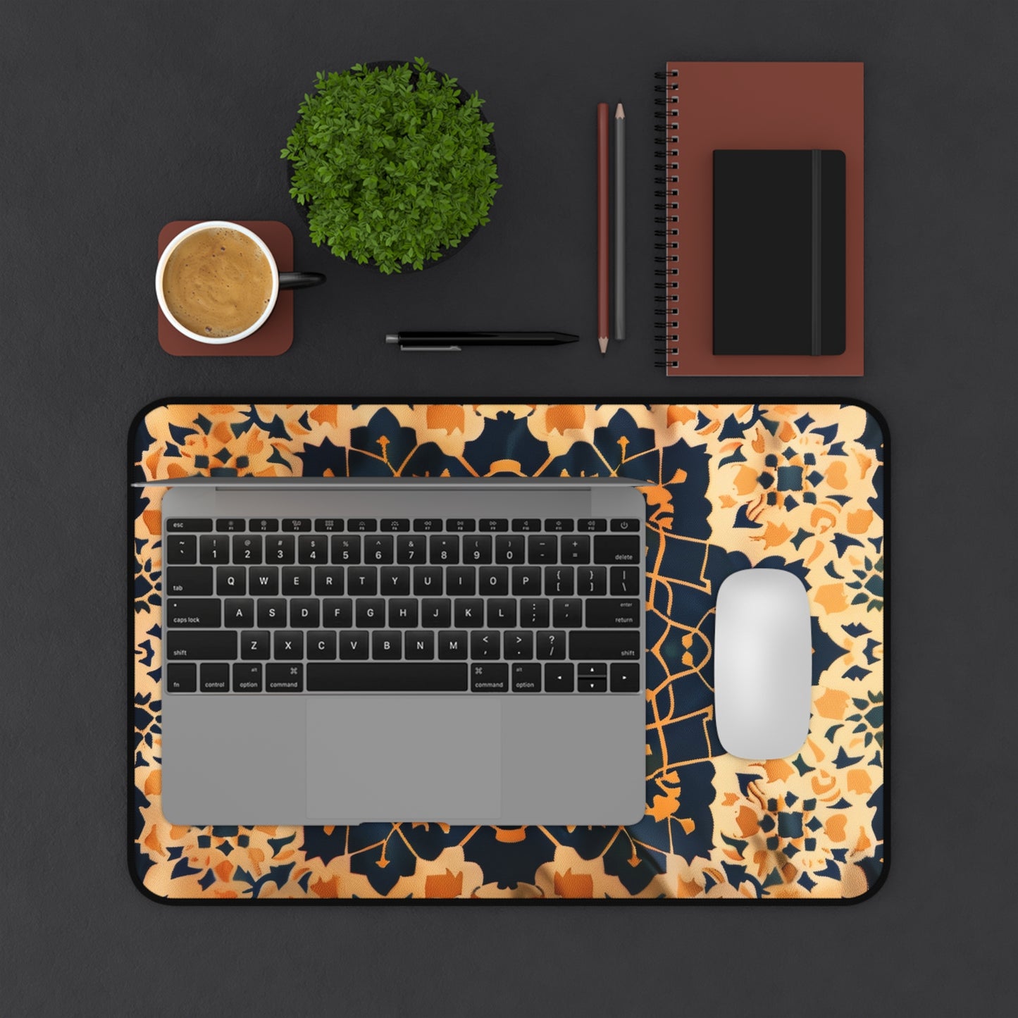 Mandala Pattern Computer Desk Mat | Geometric Mouse Pad | Anti-Slip Neoprene Desk Mat for Home Office | 3 Sizes Available