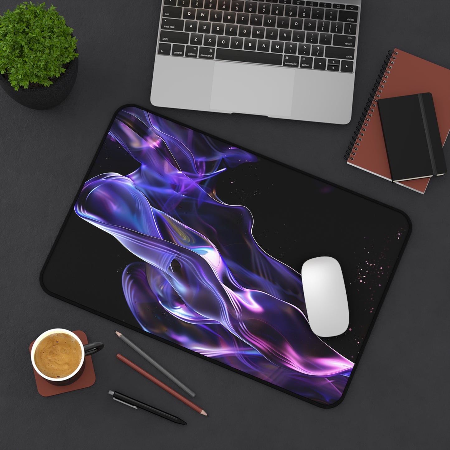 Cosmic Wave Computer Desk Mat | Abstract Neon Mouse Pad | Anti-Slip Neoprene Desk Mat for Home Office | 3 Sizes Available