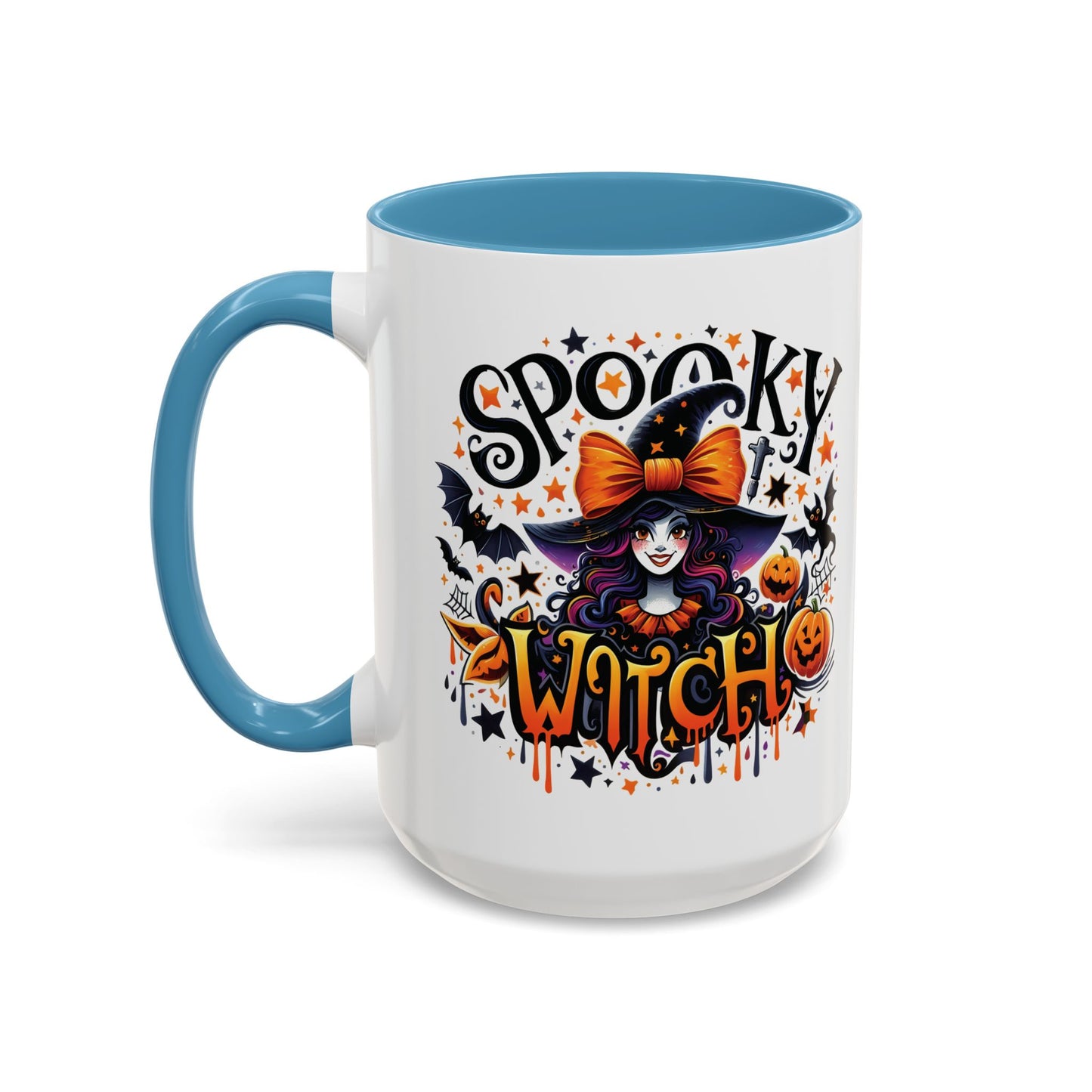 Spooky Witch Halloween Mug | Colorful Witch and Pumpkin Design | 11oz and 15oz Ceramic Coffee Cup