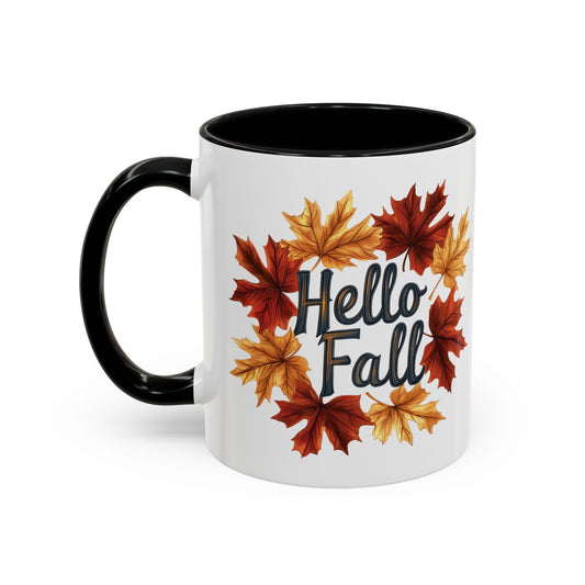 Hello Fall Ceramic Mug - Vibrant Autumn Leaves Design - Perfect for Welcoming the Season