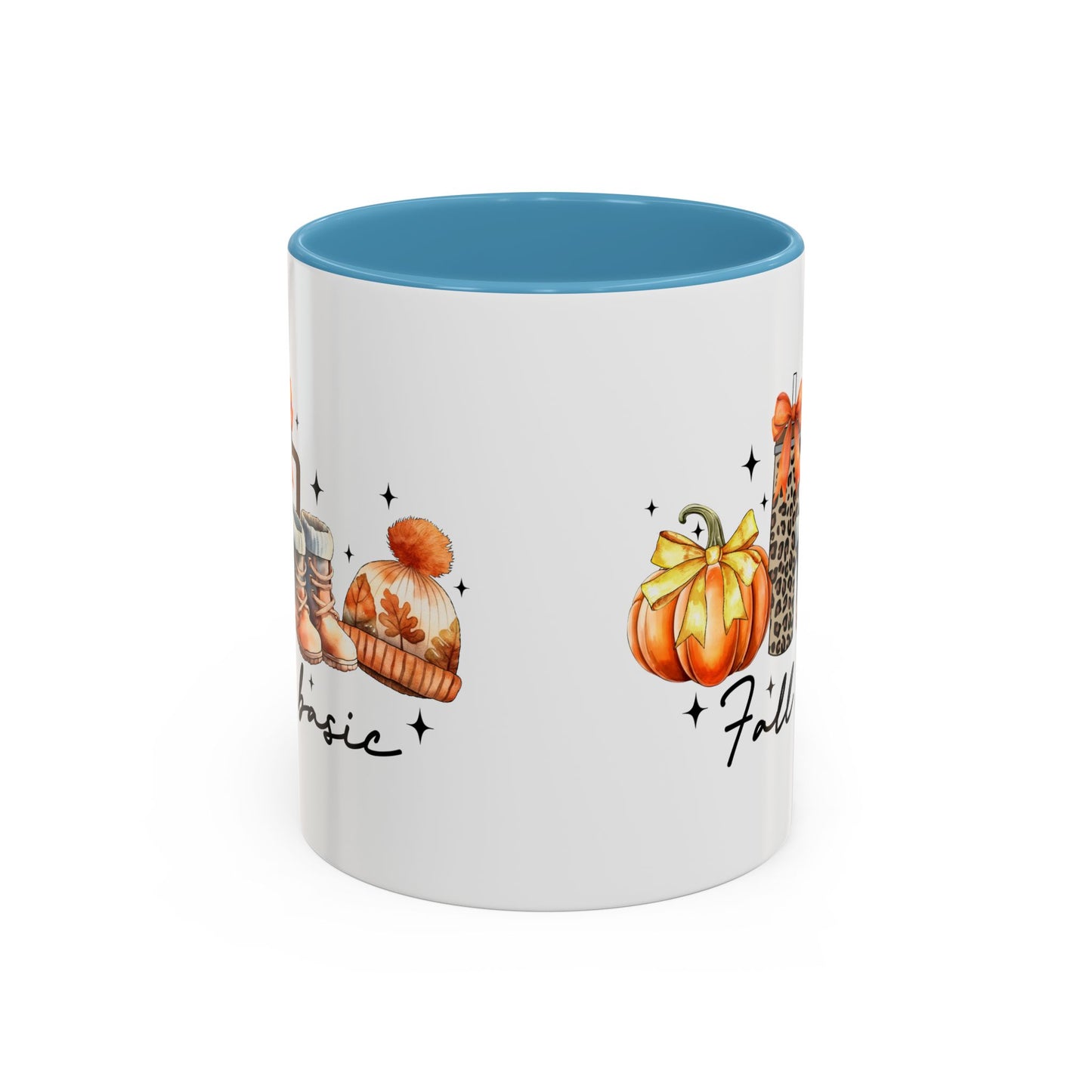 Fall Basic Autumn Mug | 11oz/15oz Ceramic Coffee Cup | Cozy Fall Essentials Design | Pink, Red, Black, Light Blue, or Navy Handle & Interior