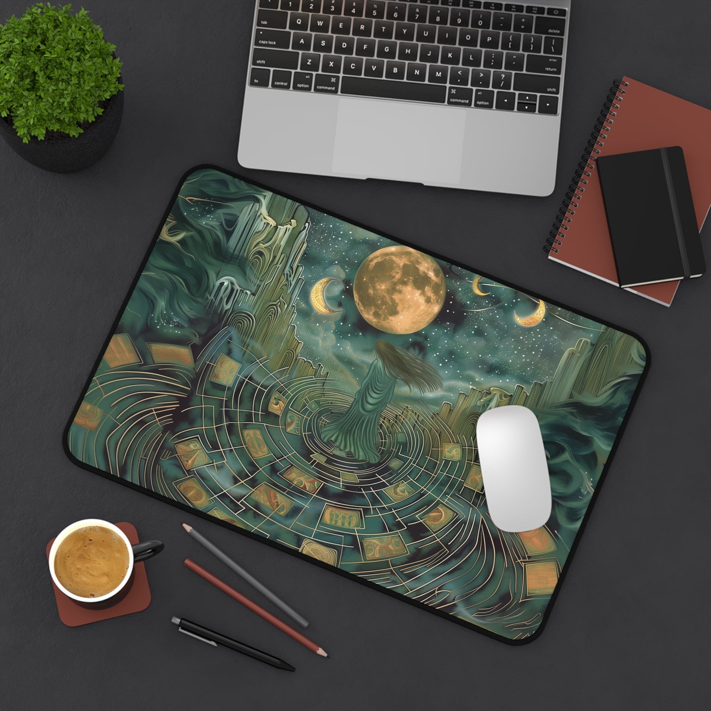 Mystical Moon Goddess Desk Mat | Enchanted Night Design | Neoprene | Anti-Slip | 3 Sizes | Office Decor