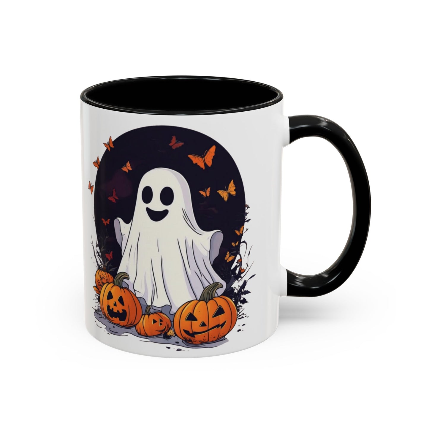 Halloween Ghost Mug - Cute Pumpkin Coffee Cup - White Ceramic Mug with Red Accent - Perfect Spooky Gift - 11oz & 15oz - BPA Free