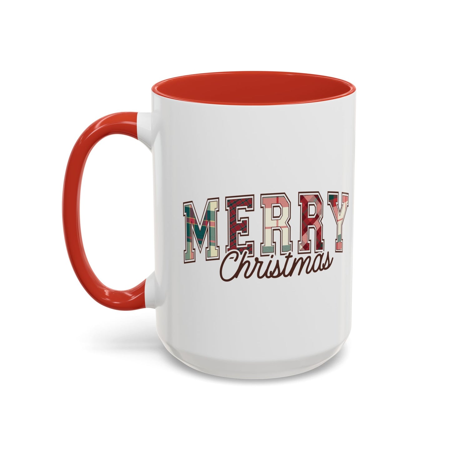 Merry Christmas Mug | Plaid Holiday Text Design | Festive Coffee Cup