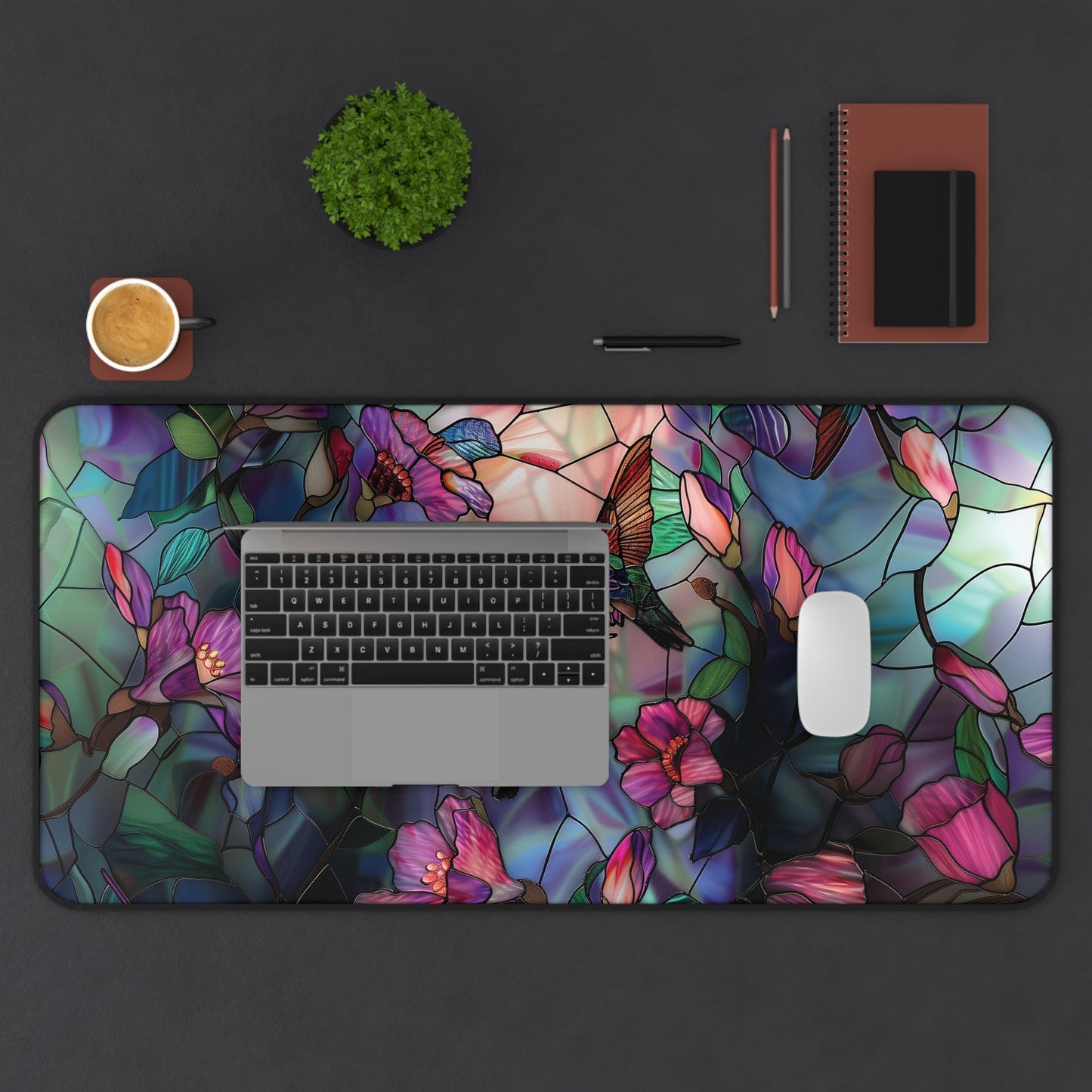 Stained Glass Look Hummingbird Mousepad, Gaming Mousepad, Large Mousepad, Keyboard Mouse Mat, Desk Pad for Work Game Home XL 3 Sizes