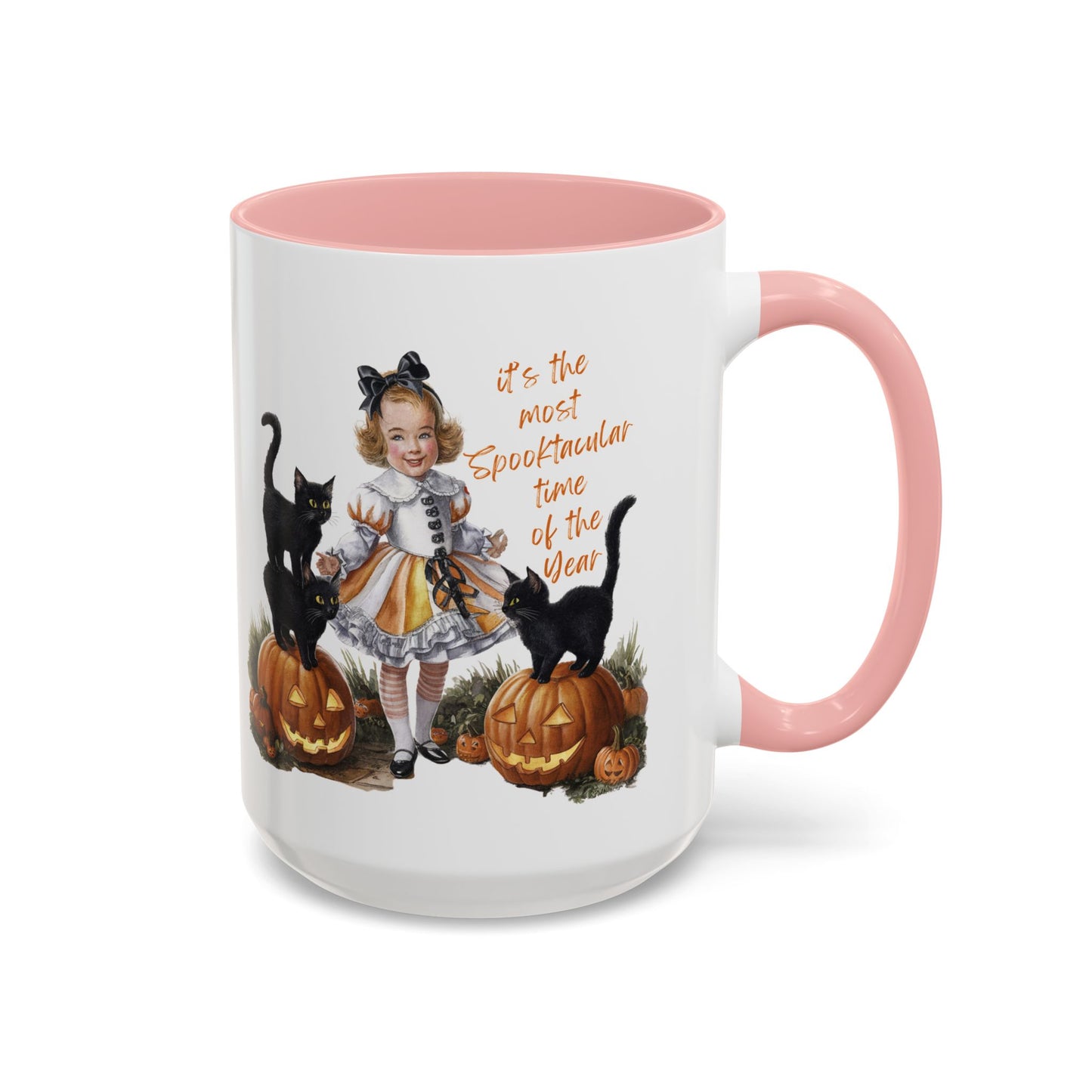 Most Spooktacular Time of the Year Mug | Vintage Halloween Girl with Black Cats and Pumpkins | Halloween Coffee Mug | Fall Drinkware